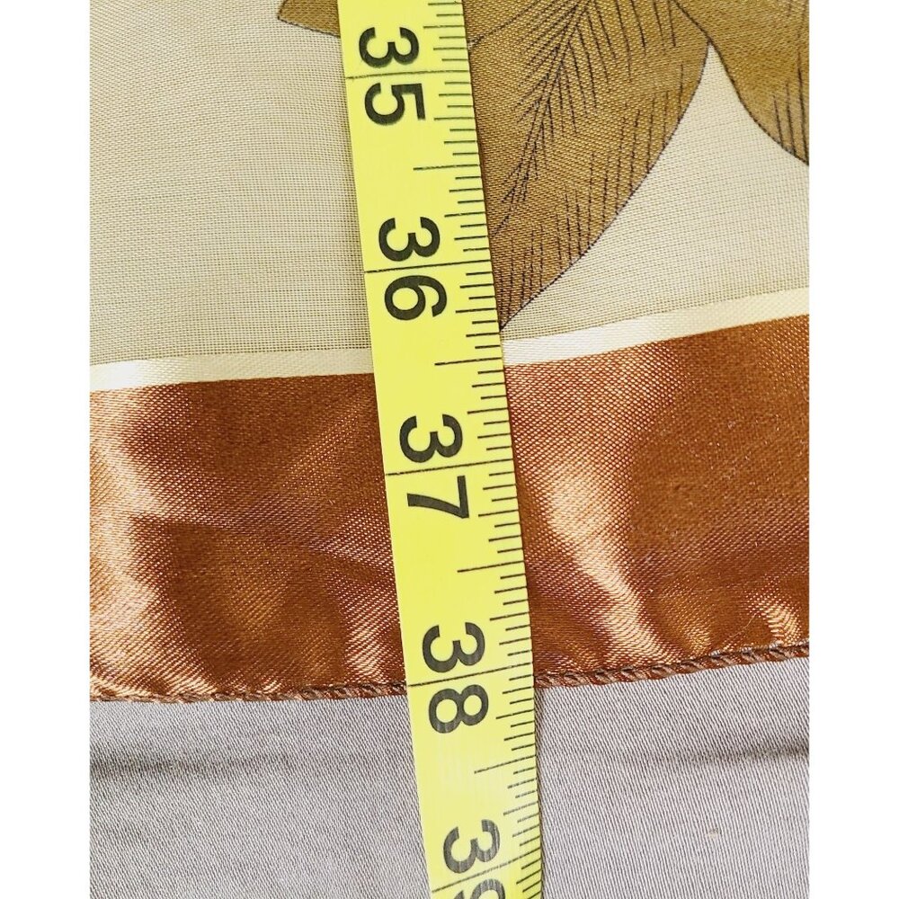 Vtg Floral Peony Satin Scarf Brown Border Lrg Square Lightweight Sheer Material - Picture 11 of 12